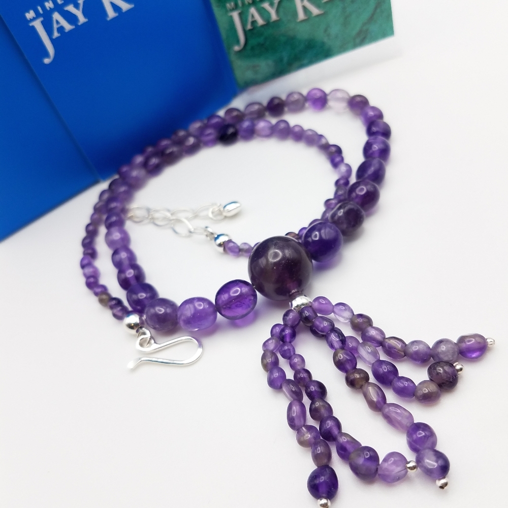 Jay King Purple Amethyst Tassel Necklace sterling hook